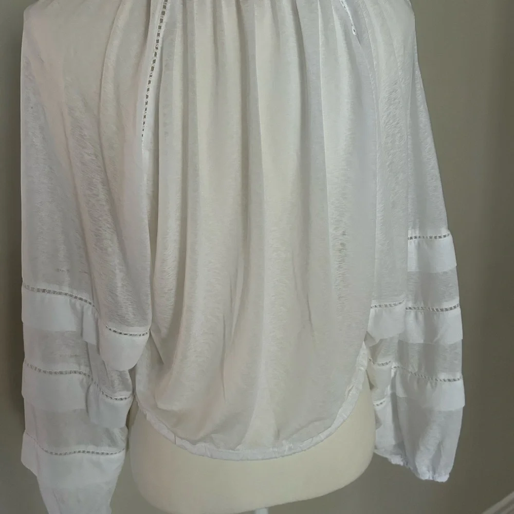 Free People White Crop Beach Top With Long Tiered Sleeves